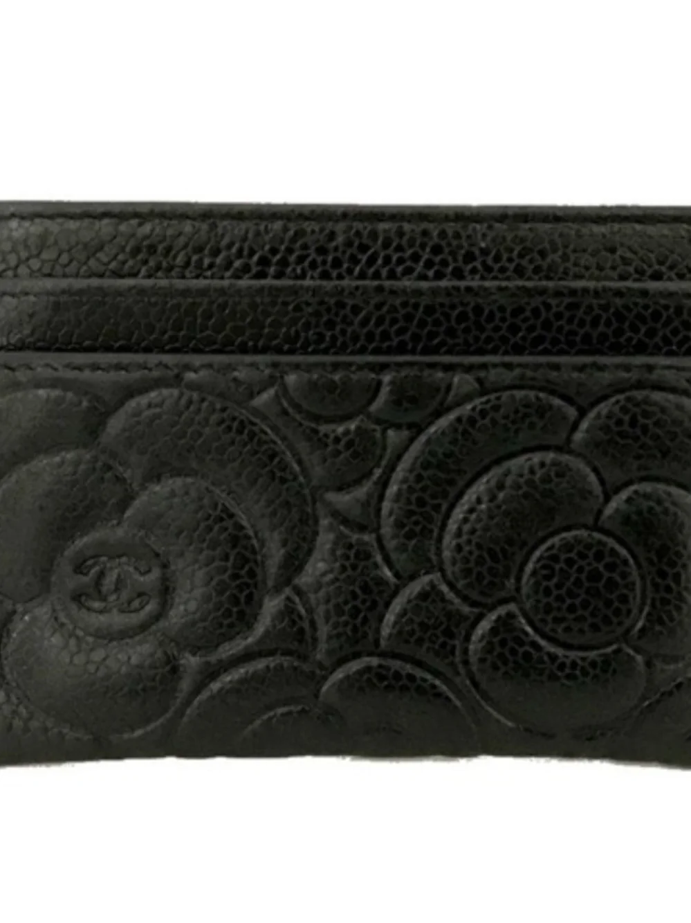 CHANEL Black Camellia Quilted Card Case